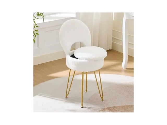 Rucuken Faux Fur White Small Vanity Chair Stool -… Code