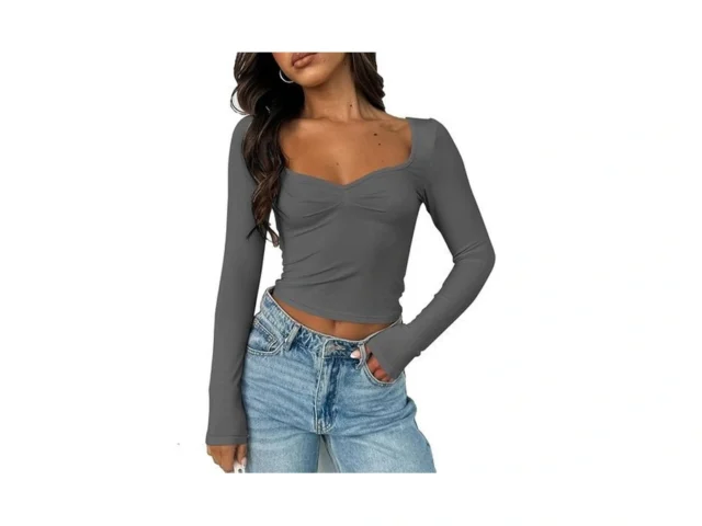 Long Sleeve Going Out Shirts For Women Ruched… Code