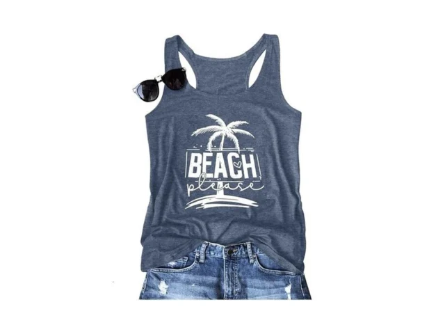 Women Beach Coconut Tree Graphic Racerback Tank… Code