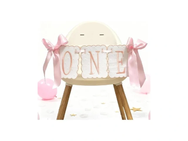 Pink And White Bow One High Chair Banner For Girl… Code