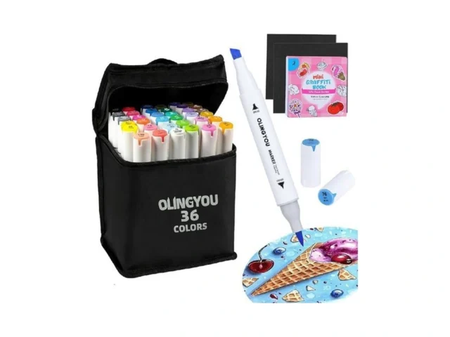 Olingyou 36 Colors Fine Chisel Dual Tip Marker Set… Code