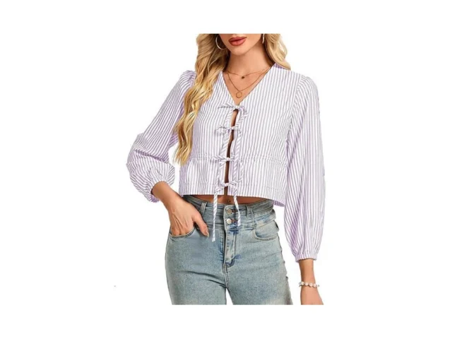 Luxebold Womens Tops Cute Tie Front Striped Blouses… Code