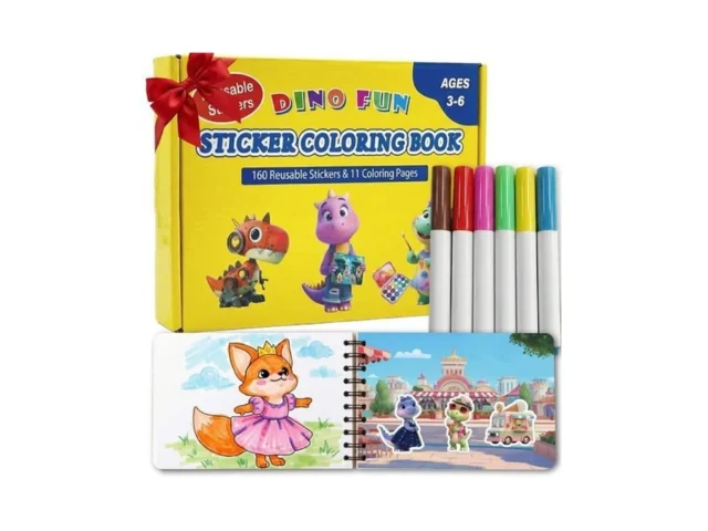 Dino Fun Reusable Sticker Coloring Book For Kids… Code