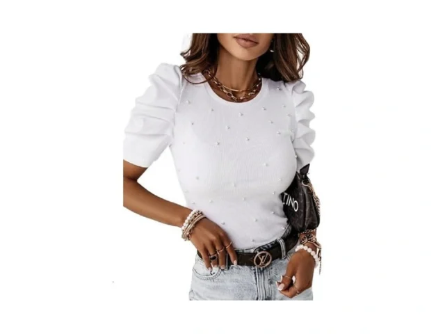Remidoo Puff Sleeve Tops For Women Pearl Top… Code