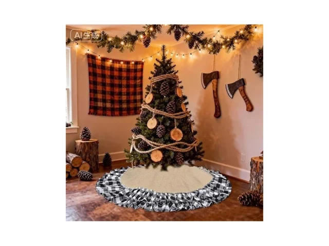 Sofevaim Burlap Buffalo Plaid Tree Skirt Black And… Code