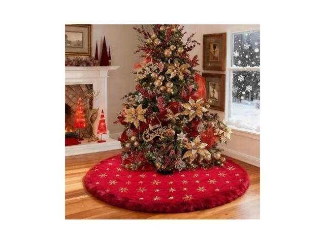 Tiosggd Red Gold Christmas Tree Skirt 36 Inch Furry… Code