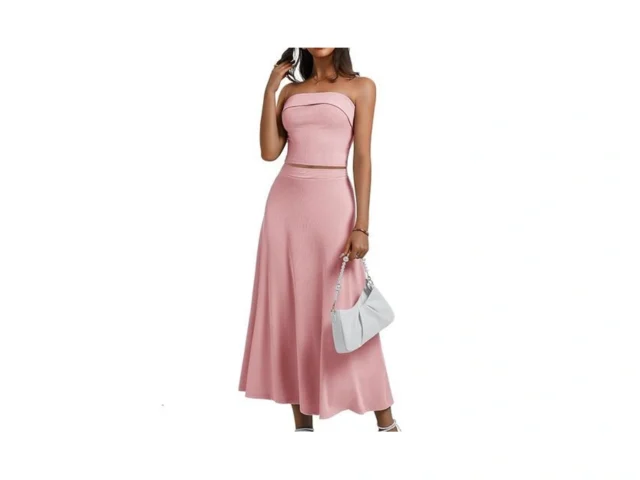 Pink Two Piece Skirt Set For Women 2025 Matching… Code