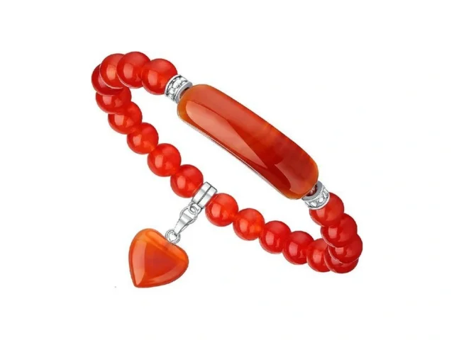 Red Carnelian Healing Crystal Heart Bracelet For… Code