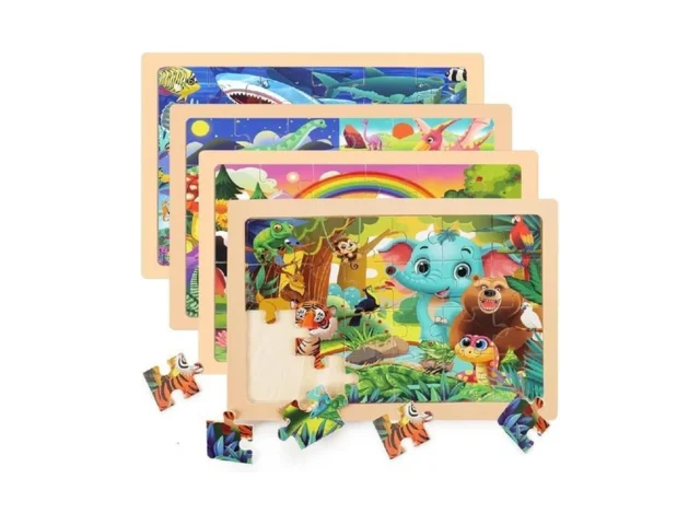4 Packs 24 Pcs Wooden Puzzles For Kids Ages 3-5… Code
