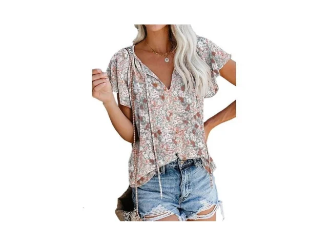 Boho Shirts For Women Summer Flower Print Loose Fit… Code