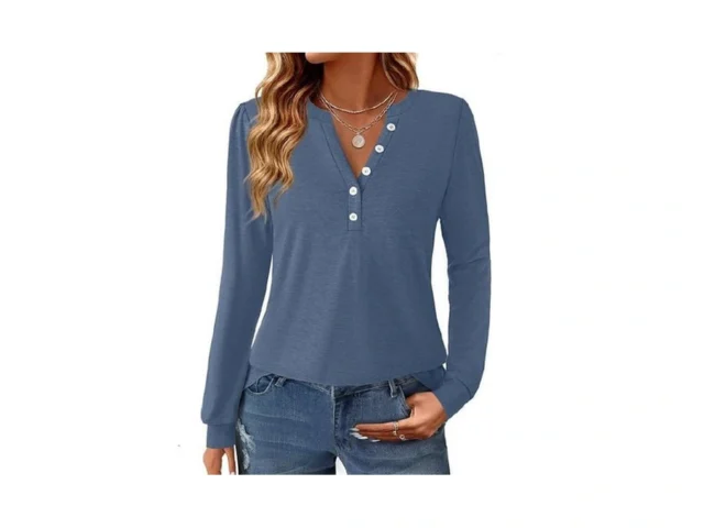 Gkbk Women S Puff Long Sleeve Tunic V Neck Button… Code