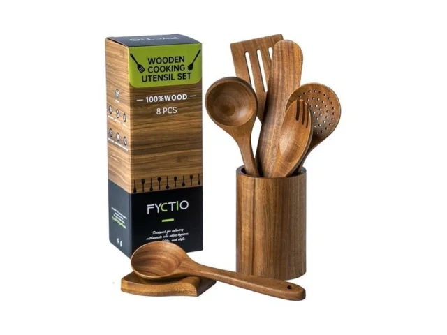 8 Pcs Wooden Utensil Set With Holder Spoon Rest… Code