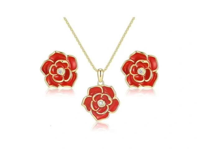 Goxygen Rose Flower Earring Necklace Set – 14k Gold… Code