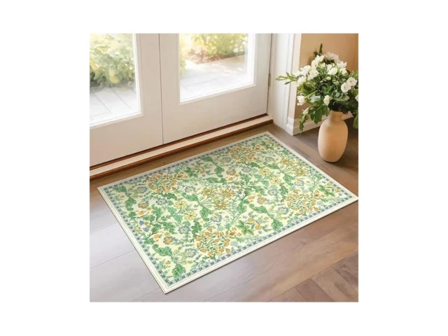 Floral Entryway Washable Rug 2×3 Soft Low Pile Thin…