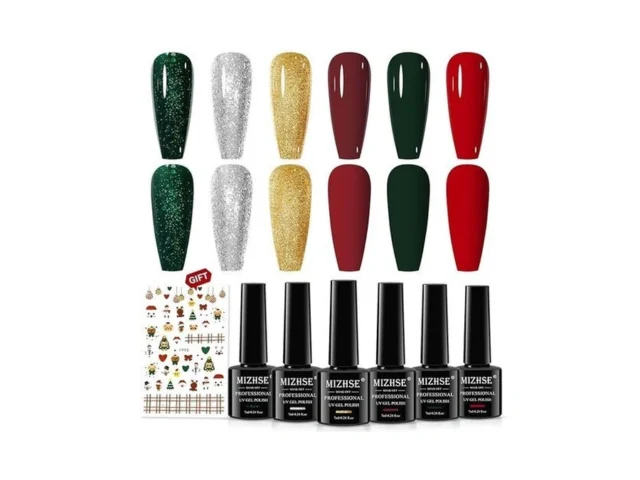Mizhse Gel Nail Polish Set 6 Colors Sparkle Green… Code