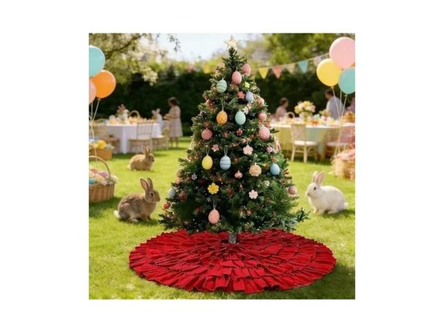 Tiosggd Spring Easter Red Ruffle Tree Skirt Decor… Code