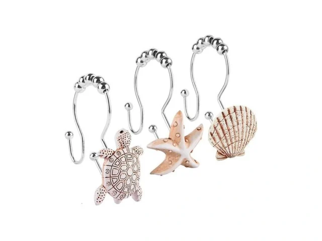 Double Shower Curtain Hooks 12pcs Seashell Shower… Code