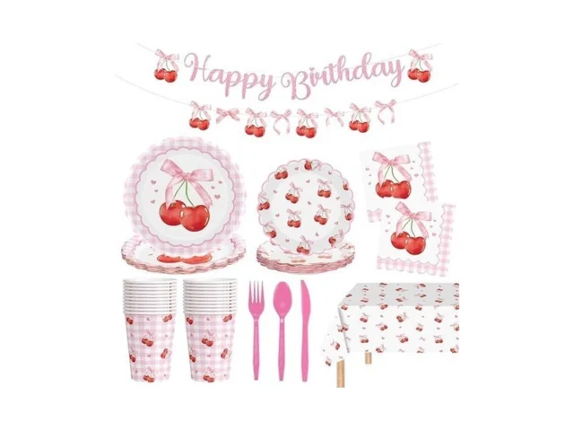 170 Pcs Cherry Birthday Decorations – Pink Bows… Code