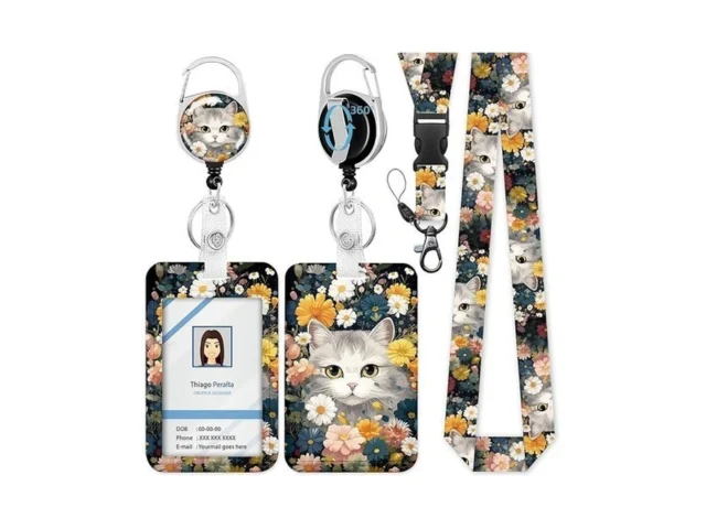 Id Badge Holder With Lanyard White Cat Flower Badge… Code