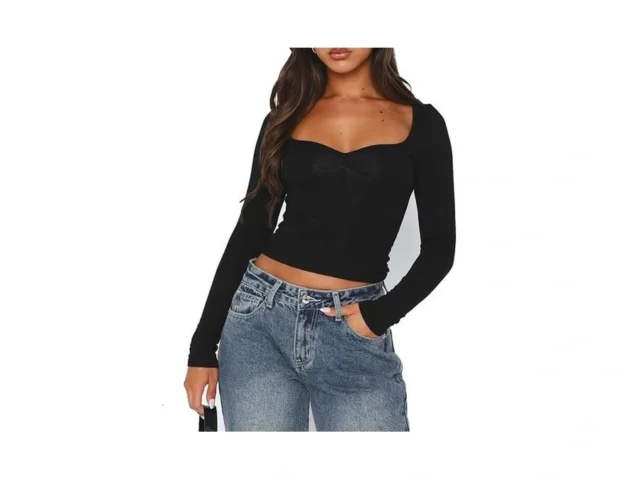 Black Tight Long Sleeve Shirt Women Y2k Going Out… Code