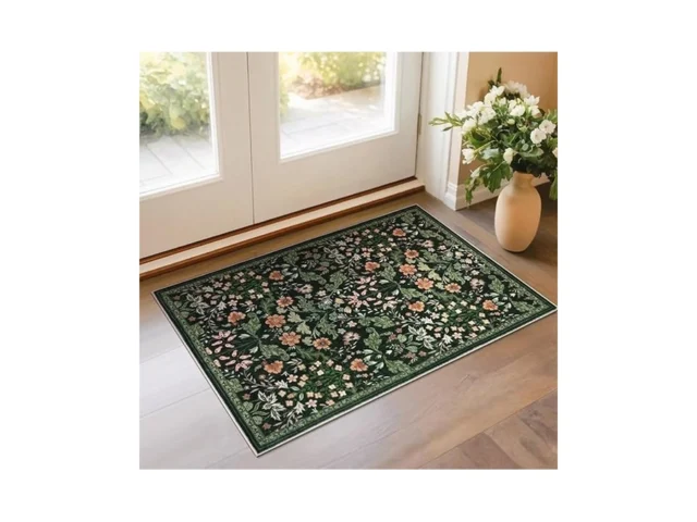 Floral Entryway Washable Rug 2×3 Soft Low Pile Thin…