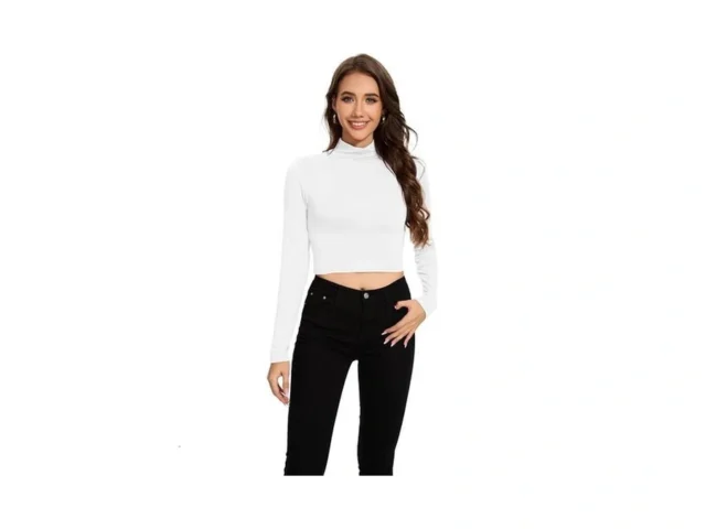 Full Sleeve Crop Tops For Women Crop Turtleneck… Coupon