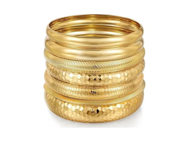 Yeezii Gold Bangle Bracelets For Women 7pcs 14k… Code