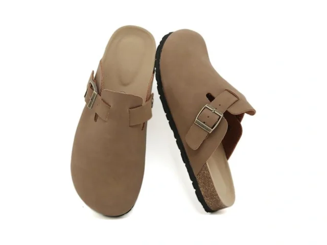 Dumalum Womens Tan Clogs Leather Mules Cork Footbed… Code