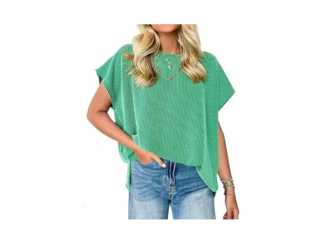 Womens Summer Oversized Tshirts Ribbed Short Cap… Code