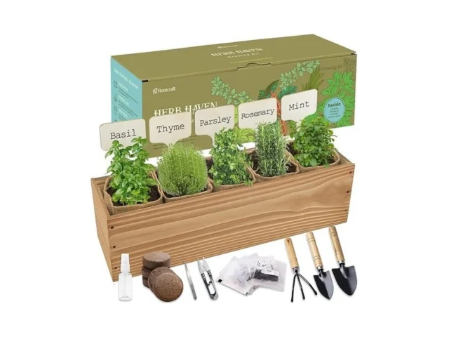 5 Herb Garden Planter Indoor With Wooden Box Home… Code