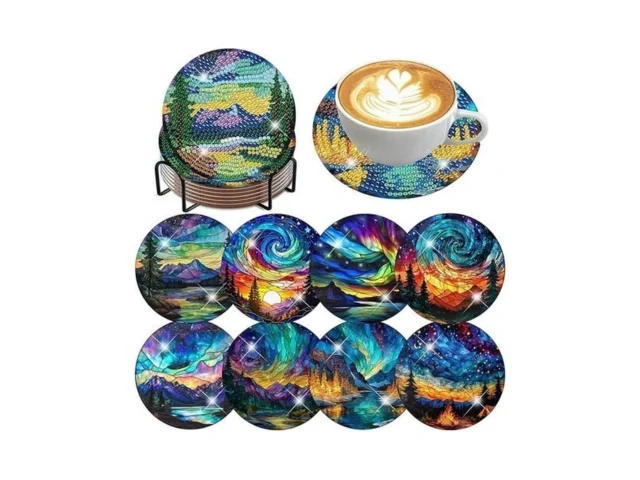 8 Pcs Aurora Diamond Art Coasters Diy Landscape… Code