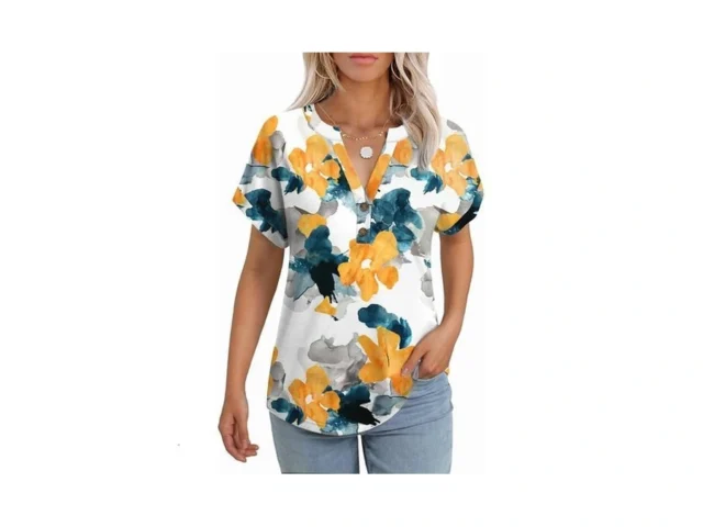 Gkbk Womens Short Sleeve Henley Tops V Neck Dressy… Code