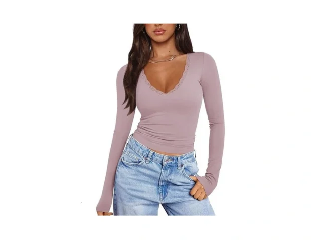 Pinkmstyle Womens Lace Patchwork Fashion V Neck… Code