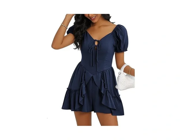Ecowish Womens Summer Short Rompers Tie Front V… Code