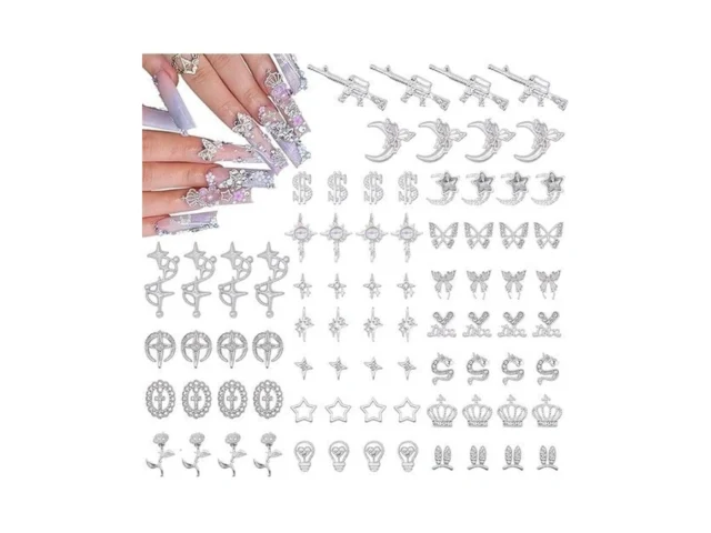 Vceow 80pcs Silver Nail Charms Set Kawaii Y2k Nail… Code