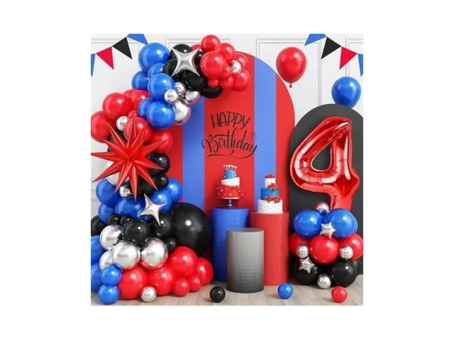 4th Birthday Balloons Decorations Royal Blue Black… Code