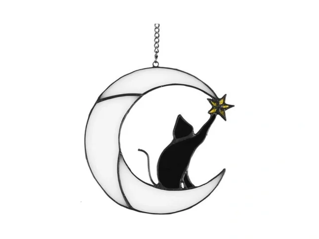 Zedesey Stained Glass Cat On Moon Pick Star Window… Code