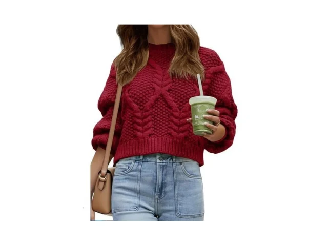 Saodimallsu Womens Cable Knit Cropped Sweater Fall… Code