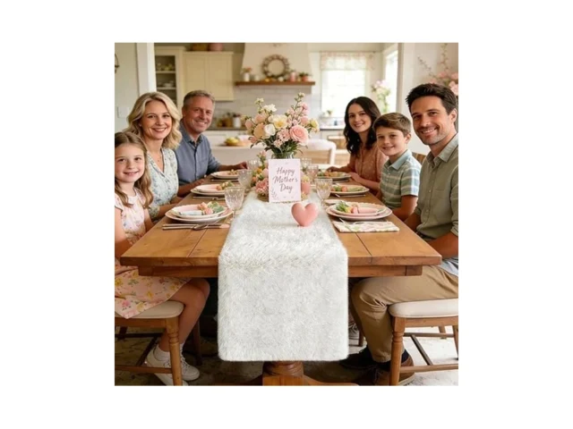 Yuboo White Fur Table Runner Spring Summer Furry… Code