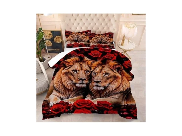 Vtkon 3d Lion And Red Rose Print Bedding Set Twin… Code