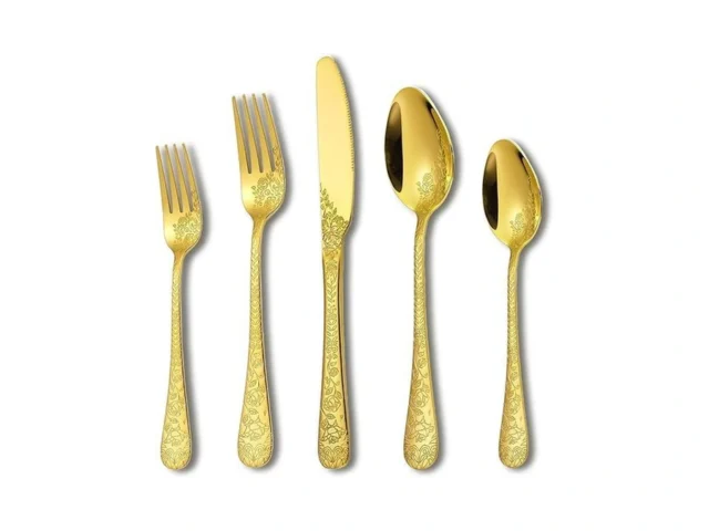 Runfly Vintage Carved Floral Gold Silverware Set… Code