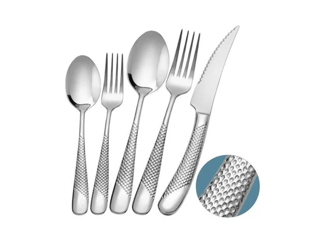 Runfly 20 Piece Hammered Silverware Set 18 10… Code