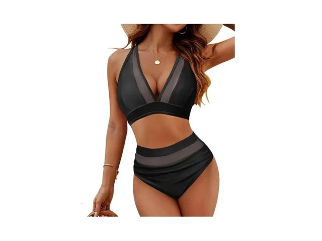 Zaful High Waisted Bikini Set Mesh-trim Deep V… Code