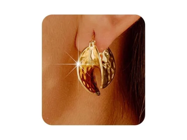 Yujie Gold Hammered Hoop Earrings Gold Plated… Code