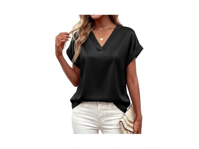 Mascomoda Womens V Neck Silk Satin Tops Dressy… Code