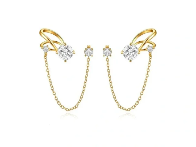 Cicy Bell 18k Gold Ear Cuff Stud Chain Earrings For… Code