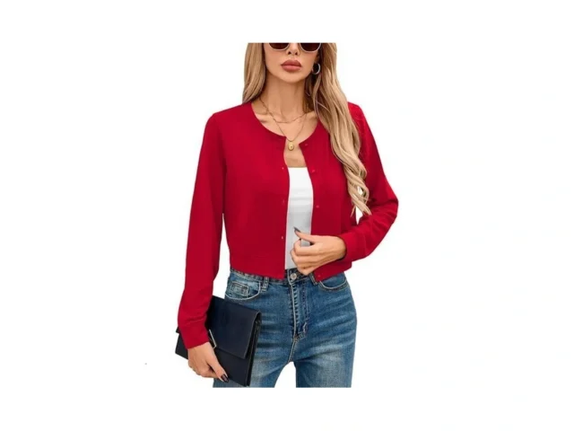 Heymoments Women Cropped Cardigan Bolero Shrug Red… Code
