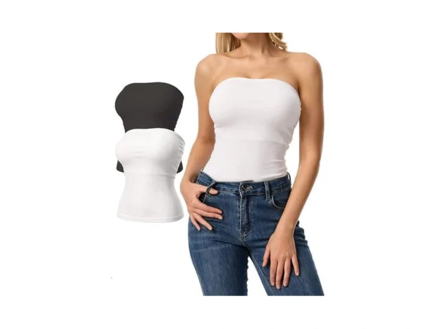 Womens Ribbed Tube Tops 2 Pack Strapless Bandeau… Code