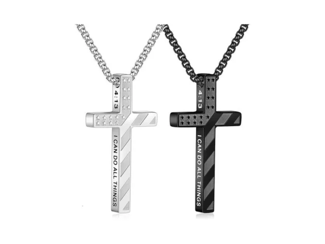 M Mooham Cross Necklace For Men Boys – Silver Black… Code
