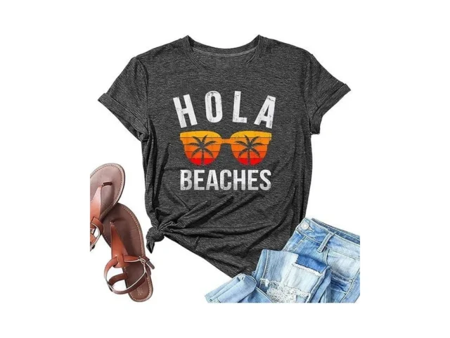 Hola Beaches Shirts Women Sunglasses Graphic Short… Code